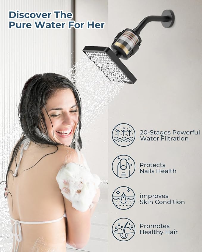 Shower Faucet Set, Ceiling Mount Shower System 12-inch & 6-inch Filtered Black - Image 3