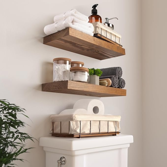 BAOBAB WORKSHOP Set of 2 Wooden Bathroom Baskets Organizer & Storage - Image 2
