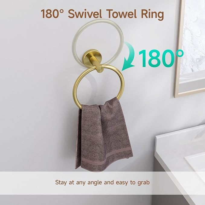 USHOWER Brushed Gold Bathroom Accessories Set, 18-Inch Towel Bar Set Wall - Image 3