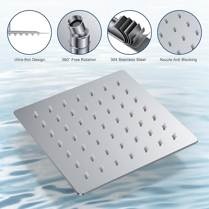 Shower Faucet Set, Wall Mount Shower System 12 and 6 Inch Dual Shower Head Set - Image 8