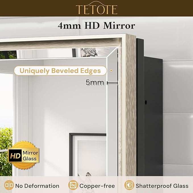 TETOTE 48" x 30" Brushed Nickel Medicine Cabinet Mirror - Image 6