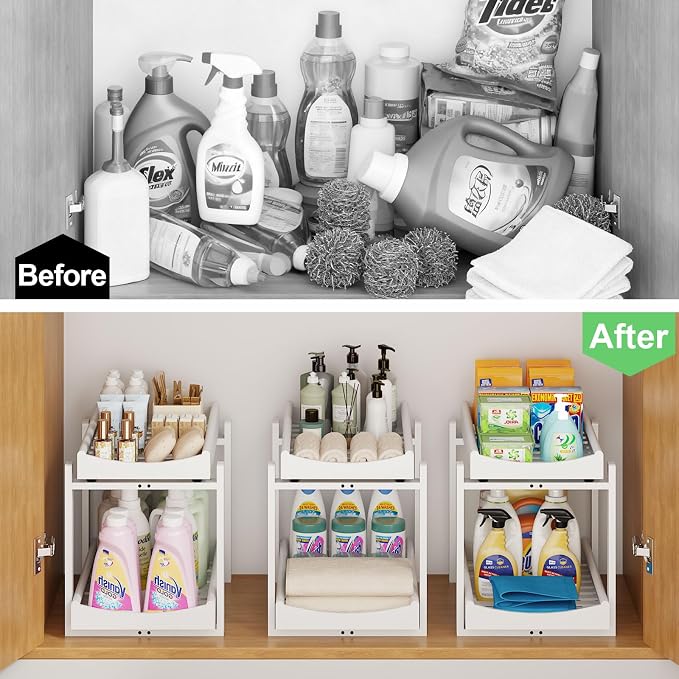 Bamboo Under Sink Organizer and Storage, 2 Pack Pull Out Cabinet Organization - Image 8