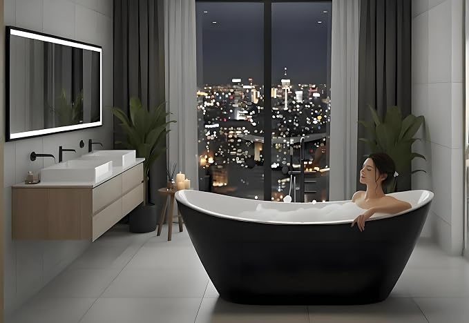 Acrylic Freestanding Bathtub 59 Inch – Contemporary Soaking Tub by Homfan