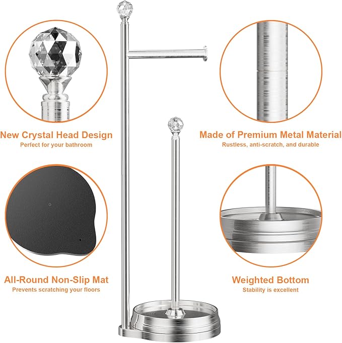 Toilet Paper Holder for Bathroom, Heavy Weighted Metal Free Standing Toilet - Image 3
