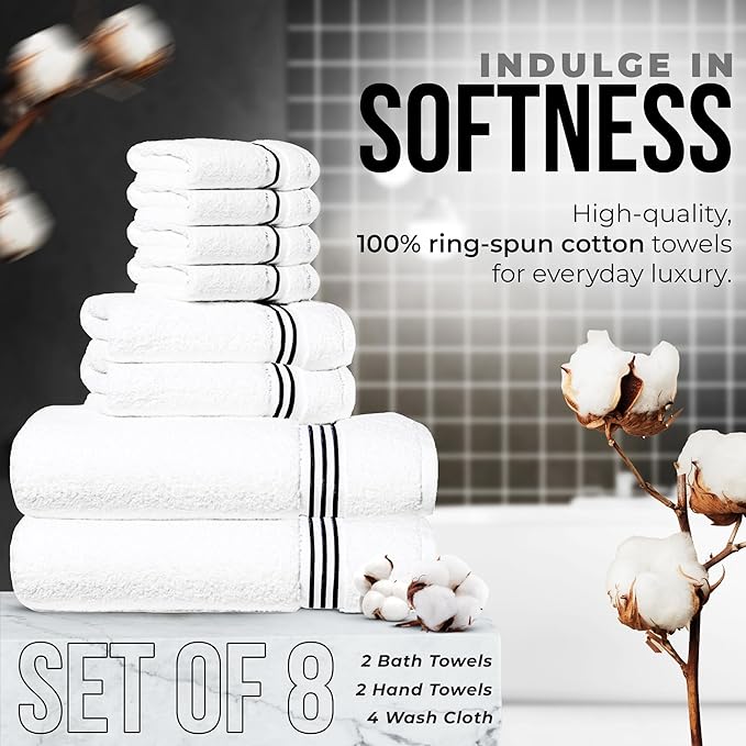 8-Piece Premium Towel Set, 2 Bath Towels, 2 Hand Towels, and 4 Wash Cloths - Image 5