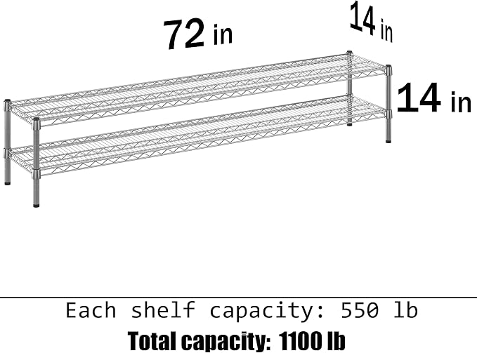 14" Deep x 72" Wide x 14" Height Wire Shelving Kit | 2-Tier | NSF Commercial - Image 3