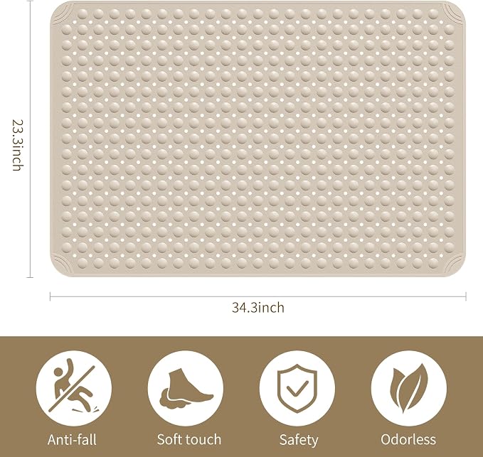 Yolife Extra Large Shower Mat, 34.3" L x 23.3" W TPE Anti Slip Stand Up Shower - Image 2