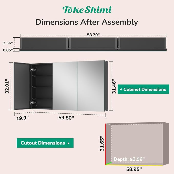 TokeShimi 60x32 Bathroom Medicine Cabinet - Image 2