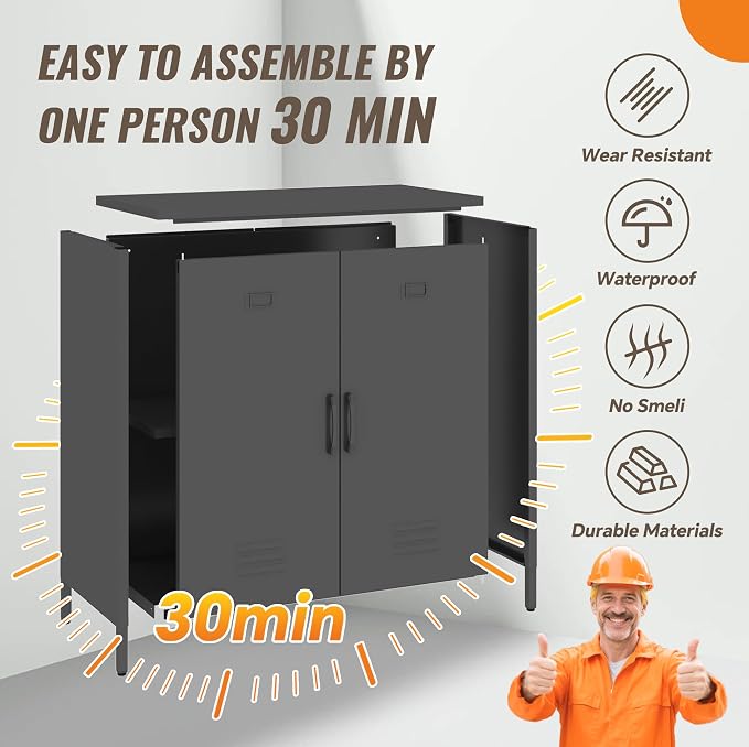 Locker Cabinet, 35.43" H Black Metal Locker Storage Cabinet - Image 6