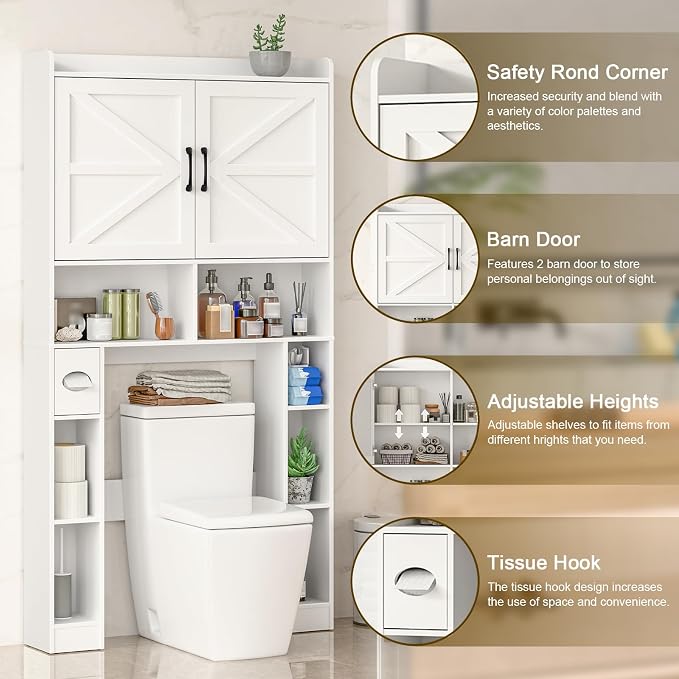 Over The Toilet Storage Cabinet, Farmhouse Toilet Cabinet Rack - Image 4