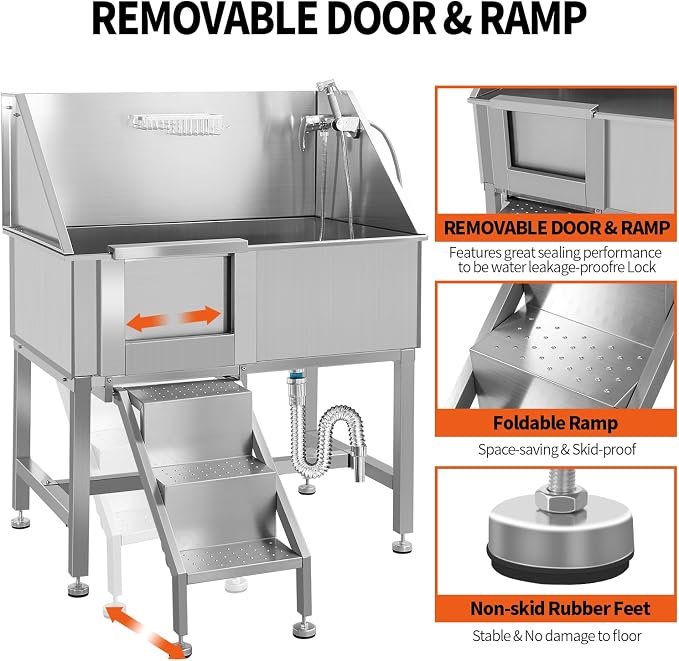 38" Dog Washing Station Large Dogs Grooming Tub Professional Stainless Steel - Image 3