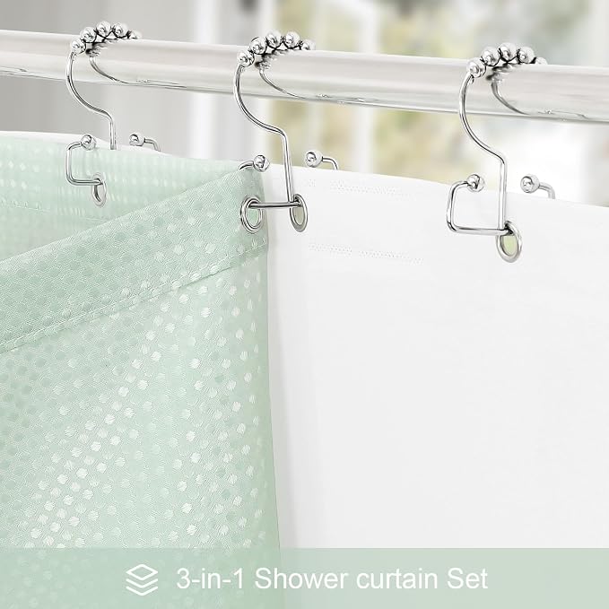 3 in 1 Stall Half Size Mint Green Shower Curtain Set-36 W x 72 H, Modern Waffle - Image 2