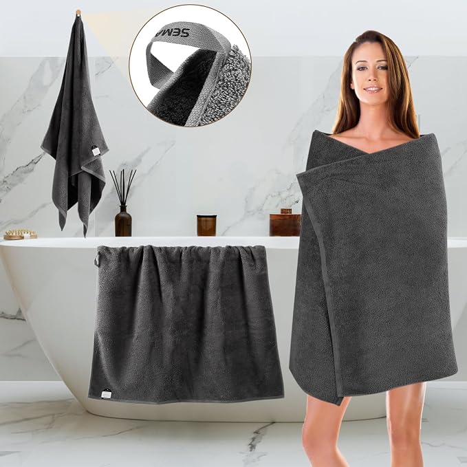 SEMAXE Grey Bath Towels Set of 4, 100% Cotton Luxury Bathroom Towels, and - Image 2