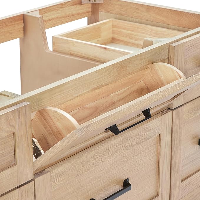 ARIEL Monroe 54 inch Bathroom Vanity Without Sink in White Oak, Bathroom Base - Image 6