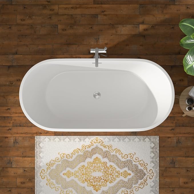 63 Inch Freestanding Bathtub White Acrylic Roll Top Soaking Tub - Image 2