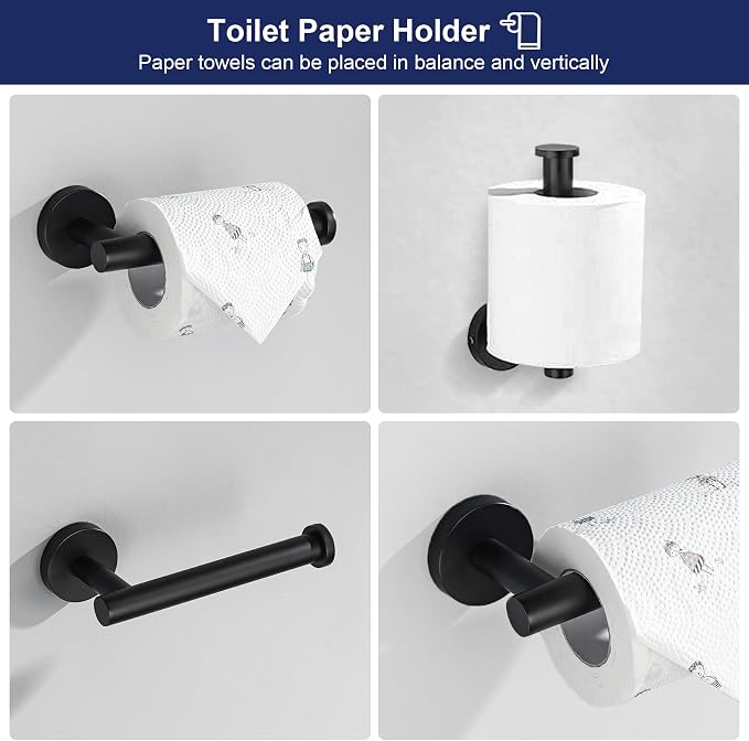 5 Pieces Matte Black Bathroom Hardware Set, 23.6-inch+15.35-inch Bathroom Towel - Image 3