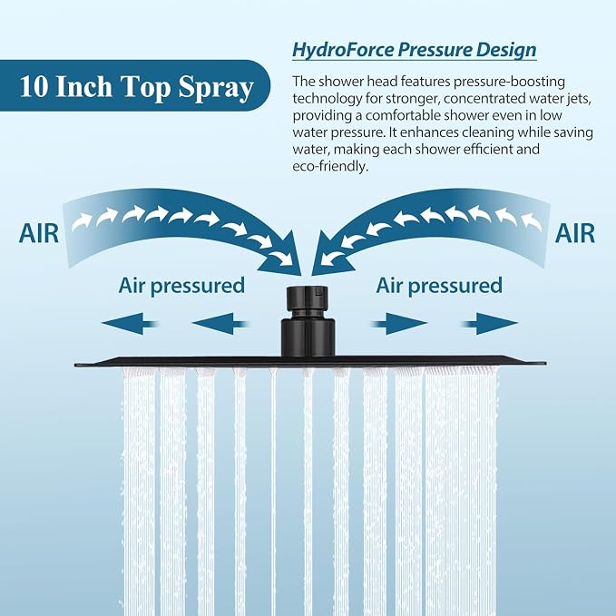 10 inch Square Shower Head and Handheld Set, Gasecoet Shower System - Image 4
