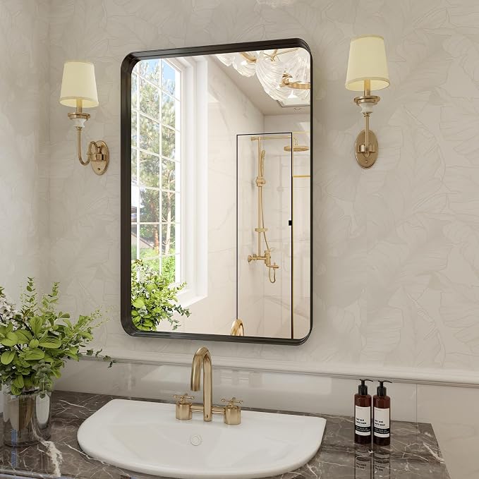 VooBang Bathroom Mirror 20x30 inch, Modern Round Corner Bathroom Vanity Mirror - Image 8
