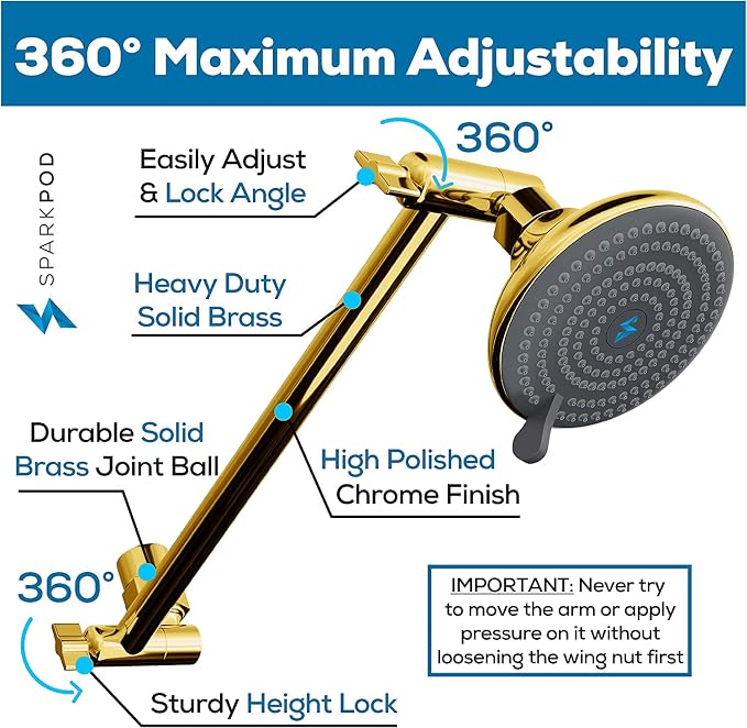SparkPod 11" Solid Brass Shower Head Extension Arm - Image 3