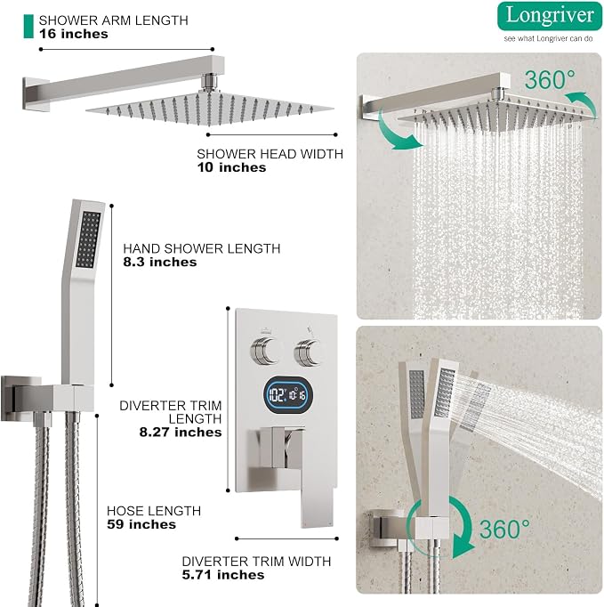 Push Button Diverter Shower Faucet Set Hydro Power Temperature Display - Image 5