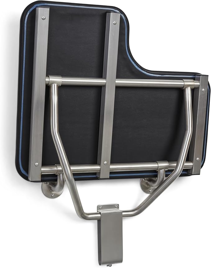 26" x 22.5" Black Padded Cushion Wall Mount Folding Right-Handed Transfer Bench - Image 8