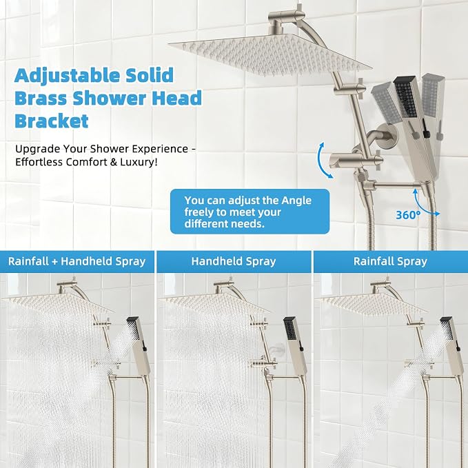 Hibbent All Metal CUPC Certified 12'' Rainfall Shower Head, Dual Shower Head - Image 7