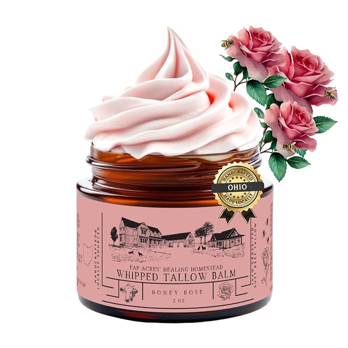 Rose-infused 100% Grass-Fed Whipped Tallow Balm-Organic Raw Manuka Honey & by EAPACRESHEALINGHOMESTEAD