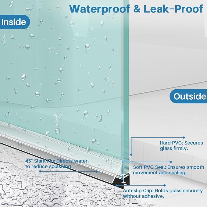 Shower Door Bottom Seal Strip, Fits 12mm Thick Glass, Prevents Leaks, Easy - Image 3