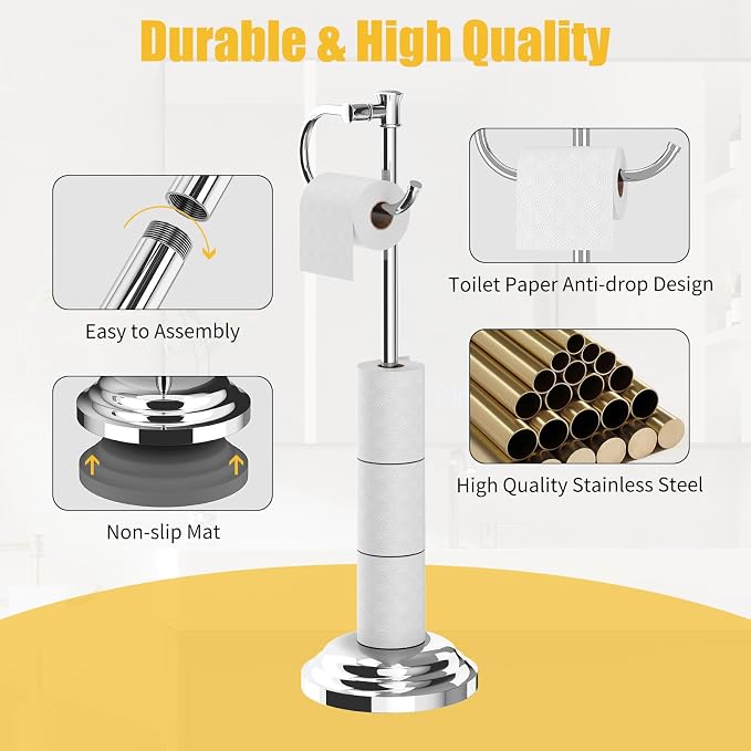 BESy Toilet Paper Holder Free Standing Bathroom Toilet Tissue Holder Stand - Image 7
