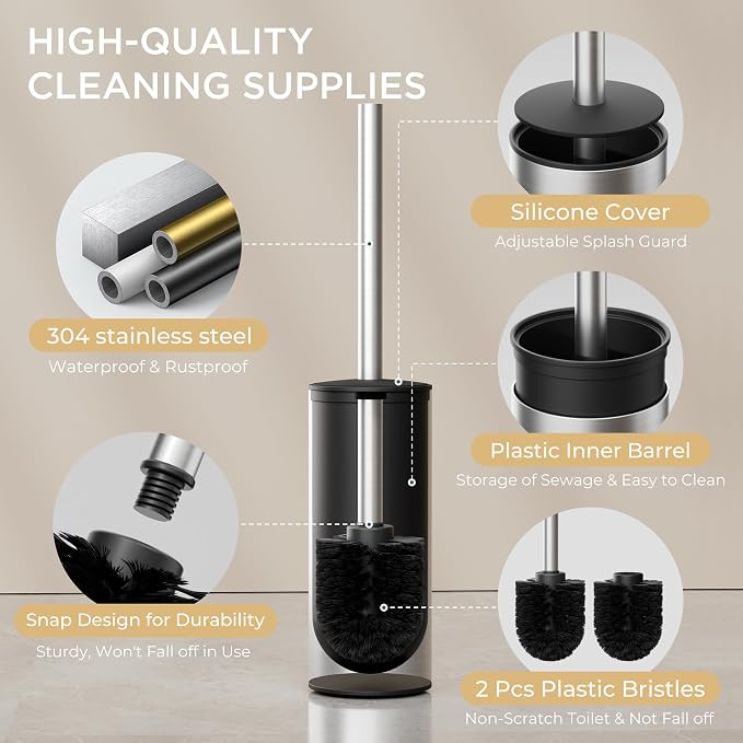 FORIOUS Toilet Brush and Holder Set Brushed Nickel, Heavy Duty 304 Stainless - Image 2