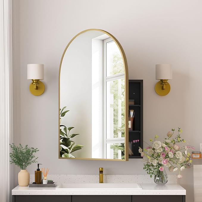 Medicine Cabinets for Bathroom, Brush Gold Arched Medicine Cabinet Recessed or by Unknown