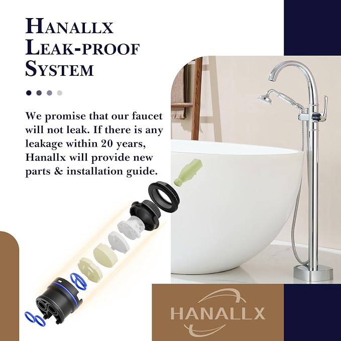 Free Standing Tub Faucet, Hanallx Luxury Polished Chrome Freestanding Bathtub - Image 5