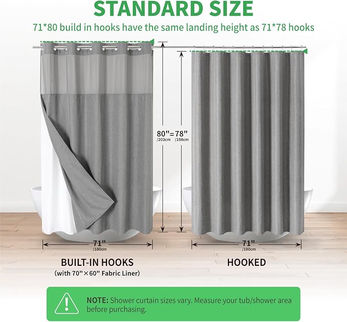 Long No Hooks Needed Linen Textured Shower Curtain - Image 6