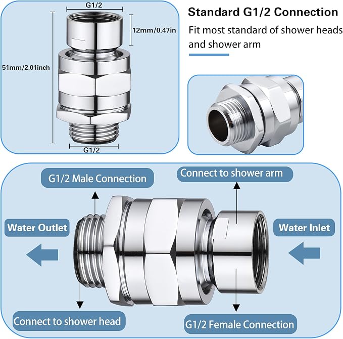 Shower Connector Ball Joint Shower Head Swivel Ball Adapter，Solid Brass - Image 3