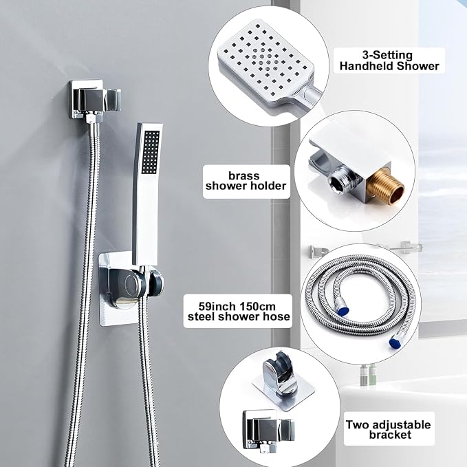 10 Inch Ceiling Mount Shower Faucet Set, Square Rain Shower Spray Combo Luxury - Image 3