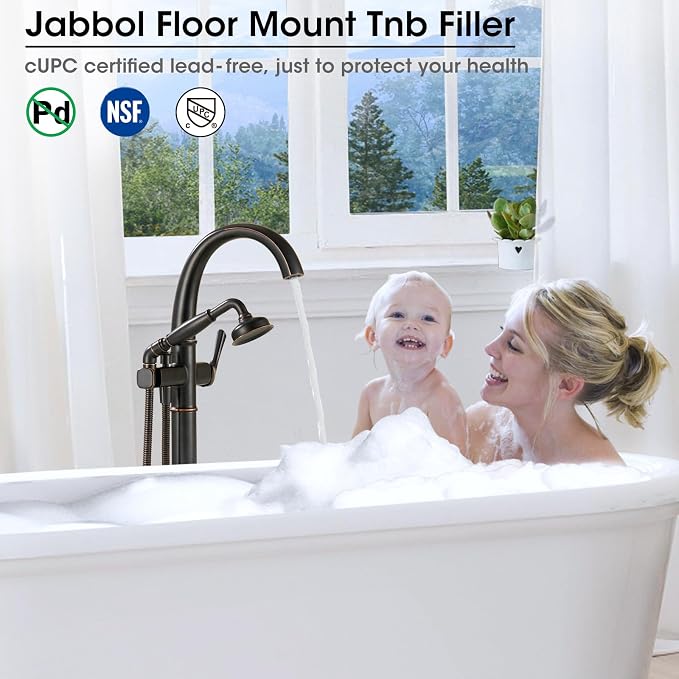 Free Standing Tub Faucet, Jabbol Premium Brass Luxury Freestanding Bathtub - Image 3