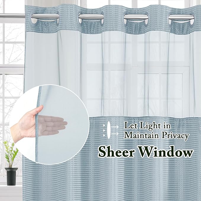 Gibelle Long Shower Curtain 72x80, Waffle Weave Bathroom Shower Curtain - Image 2