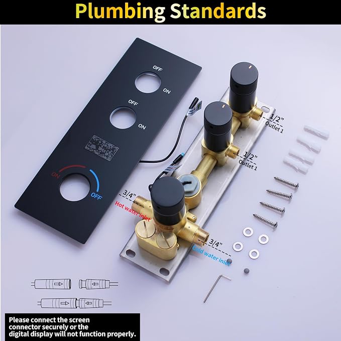 AYIVG 2 Way Pressure Balance Shower Diverter Mixing Valve Kit Digital Display - Image 5