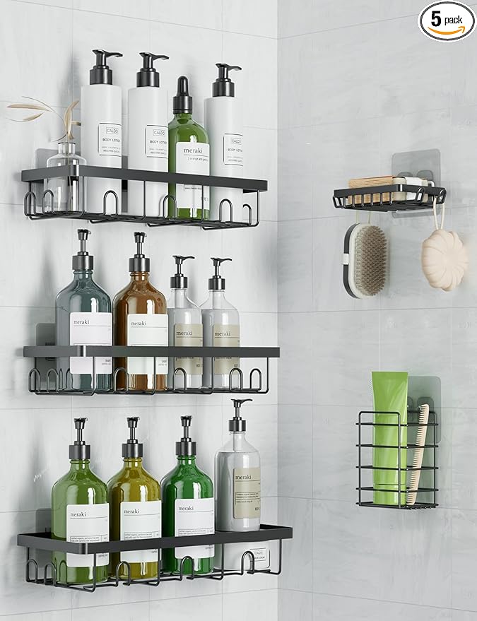 GVY Shower Caddy 5 Pack, Adhesive Shower Organizer Bathroom Shelves, Rustproof by GVY