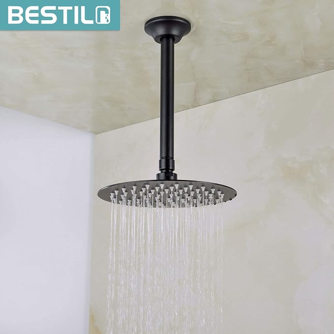 BESTILL 8 Inch Ceiling Mount Rain Shower Head Arm and Flange, Matte Black - Image 3