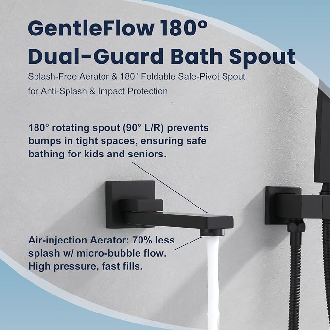 Wall Mount Bathtub Faucet Set Included 180°Swivel bathroom Tub Filler faucets - Image 6