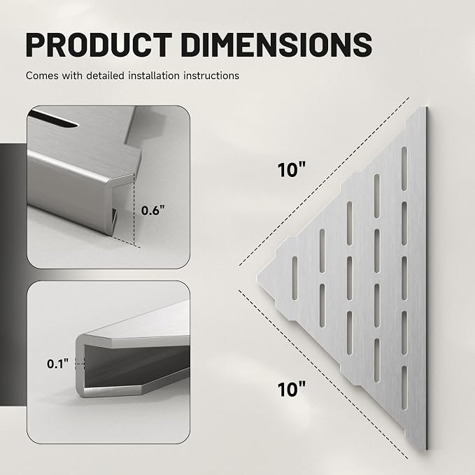 Corner Shower Shelves 10" Brushed Nickel, 2 Pack 304 Stainless Steel Shower - Image 2
