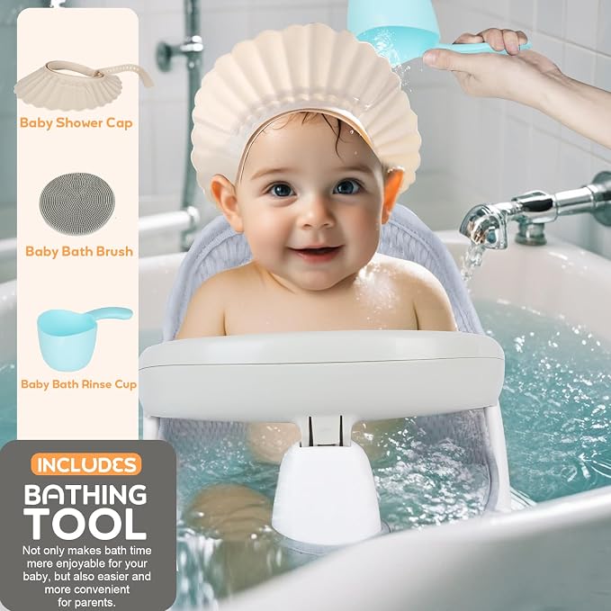 Swivel Baby Bath Seat, Openable Armrest and 360° Rotatable Baby Bath Seat - Image 2