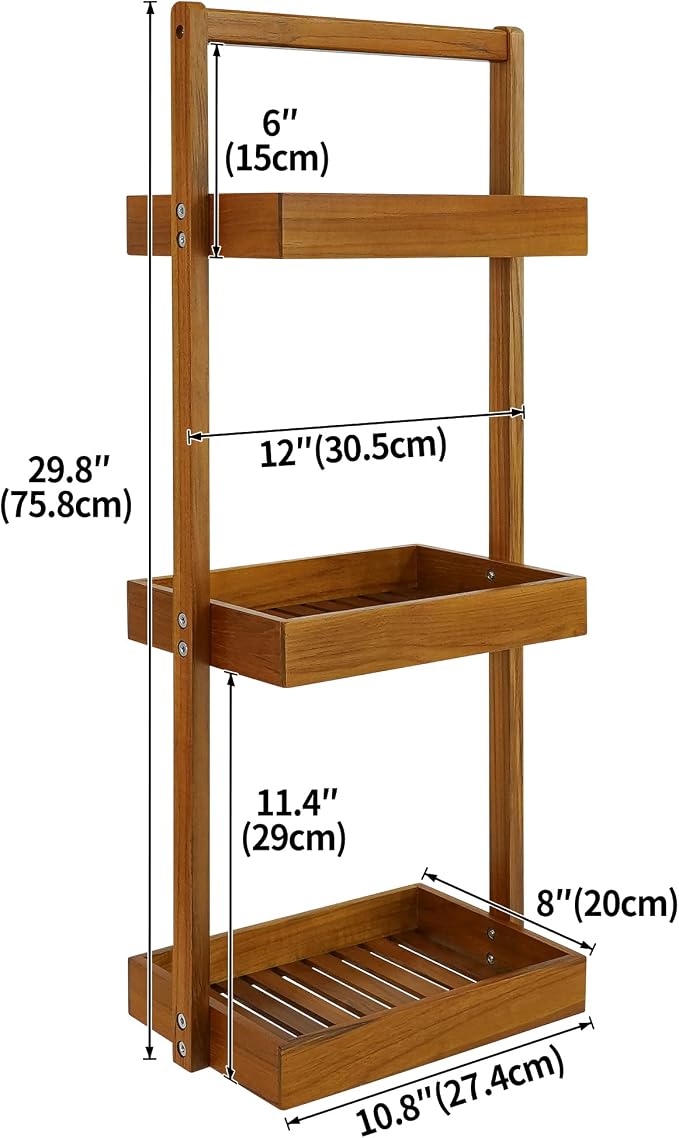 Utoplike Teak Shower Caddy Corner, 3 Tier Standing Shower Organizer Shelf - Image 3