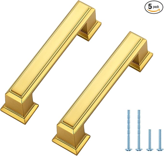 Ravinte Hardware 5 Pack Brushed Brass Cabinet Pulls, 3 Inch Hole Center Zinc by RavinteHardware