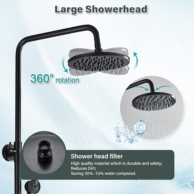 NeierThodore Oil Rubbed Bronze Shower Faucet Set Complete Shower System 8 Rain - Image 5