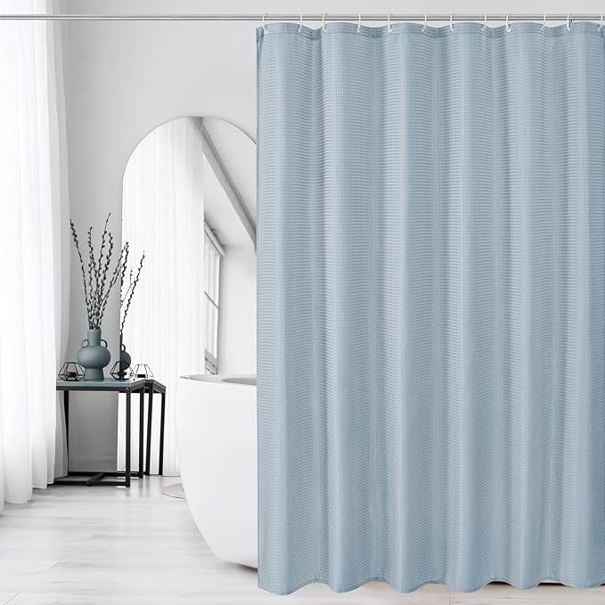 Gibelle Long Shower Curtain 72 x 78, Tall Waffle Weave Textured Fabric Shower - Image 6