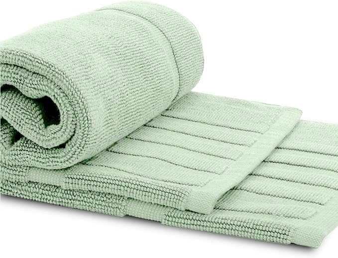 White Classic Luxury Bath Mat Floor Towel Set - Image 2