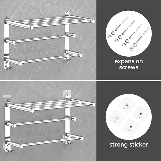 Adjustable Towel Bar for Bathroom Wall Mount17-30.7inch Adhesive Shower Towel - Image 5