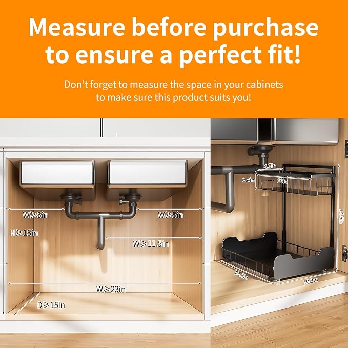 Under Sink Organizer, 2-Tier L-Shaped Pull Out Cabinet Shelf - Image 8